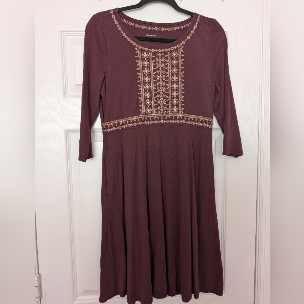 GARNET HILL Embroidered 3/4 Sleeve Dress